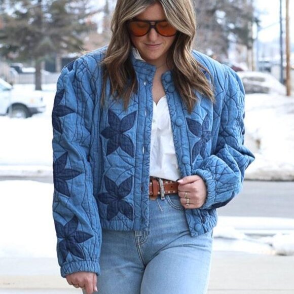 NEW FREE PEOPLE Stars Jacket Blue Quinn Boho Style Puffy Soft Quilted Jacket - Picture 3 of 11
